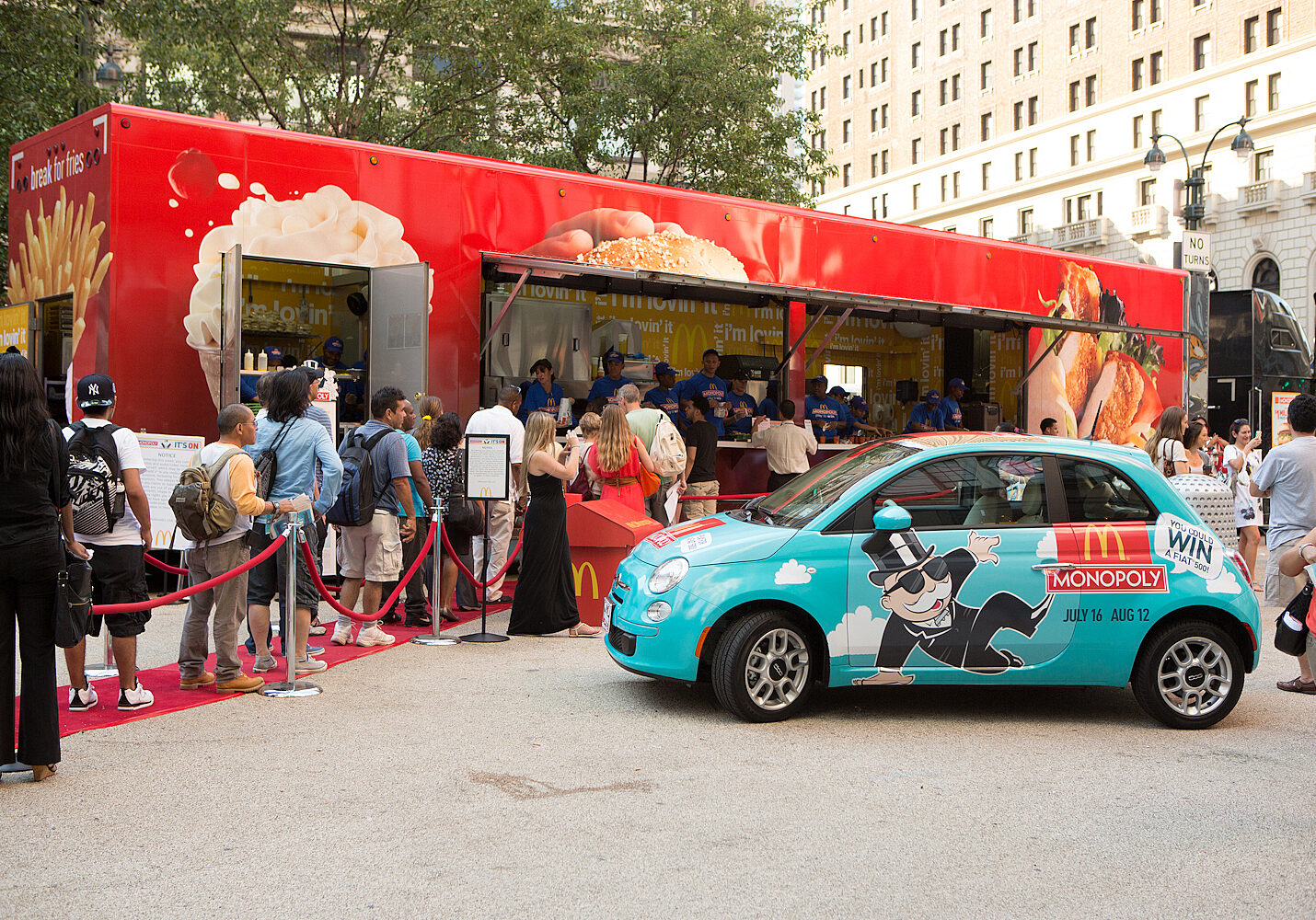People at the McDonald's food truck